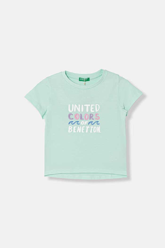 United Colors of Benetton T-shirt dziecięcy bawełniany turkusowy 3I1XG10N1.P.seasonal