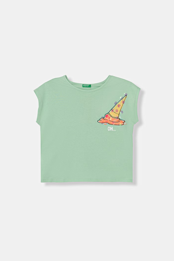 United Colors of Benetton T-shirt dziecięcy bawełniany zielony 3I1XC10U0.G.seasonal