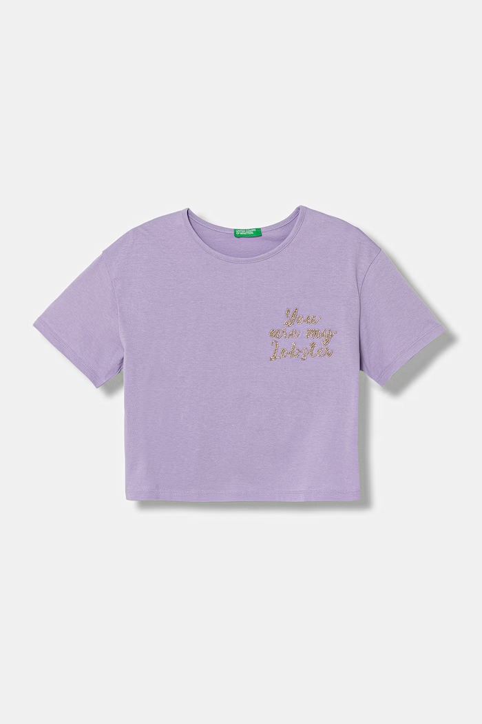 United Colors of Benetton T-shirt dziecięcy bawełniany fioletowy 35RYC10TM.G.seasonal