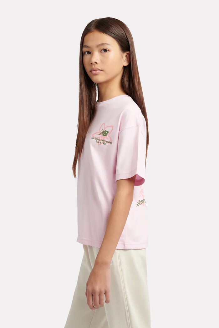 New Balance T-shirt dziecięcy bawełniany YT6124R8 różowy