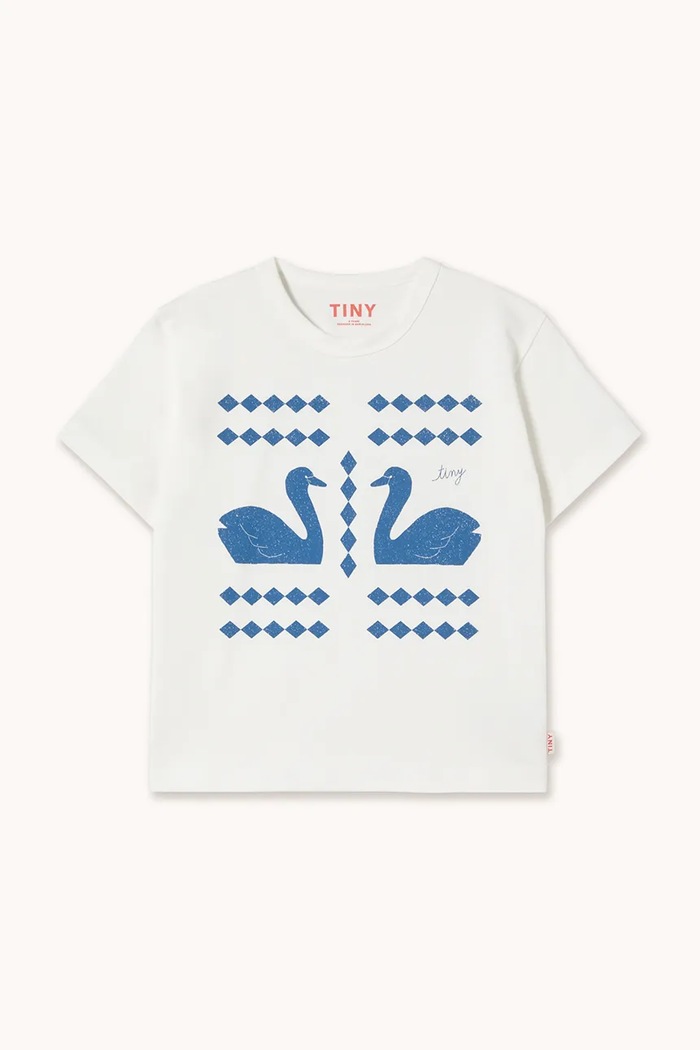 Otroška bombažna kratka majica Tinycottons SWANS DIAMONDS GRAPHIC TEE SS26.059 bela SS26
