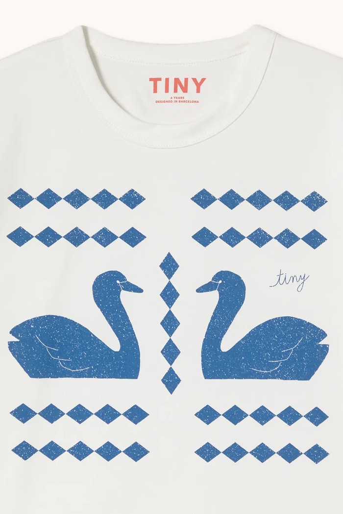 Otroška bombažna kratka majica Tinycottons SWANS DIAMONDS GRAPHIC TEE bela SS26.059