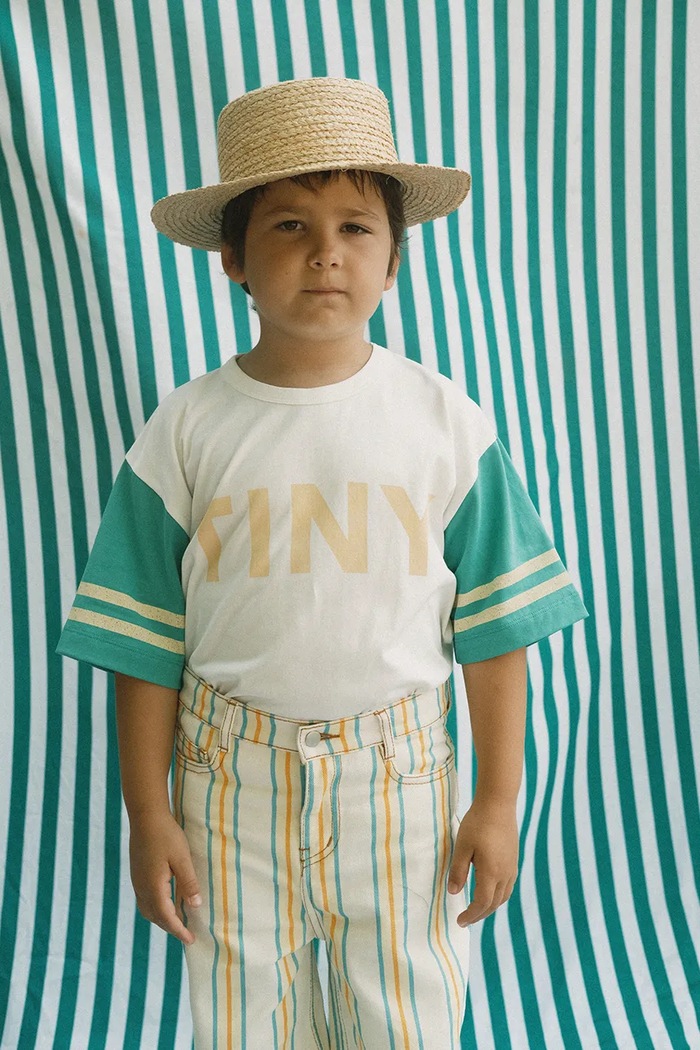 Otroška bombažna kratka majica Tinycottons STRIPES LOGO TEE Okrogel bela SS26.061