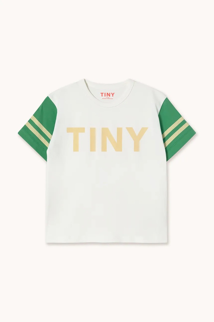 Otroška bombažna kratka majica Tinycottons STRIPES LOGO TEE SS26.061 bela SS26