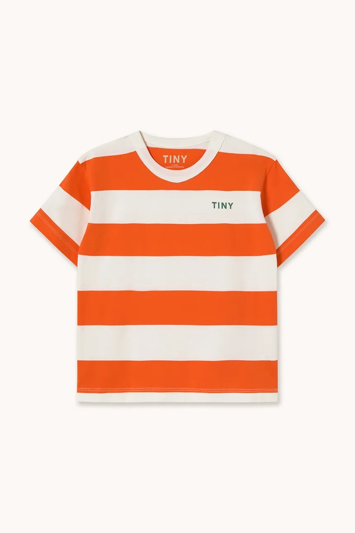 Otroška bombažna kratka majica Tinycottons STRIPES KNIT TEE Okrogel oranžna SS26.077