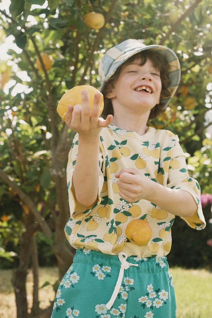 Tinycottons tricou copii ORANGES RIB TEE cu modele galben SS26.112