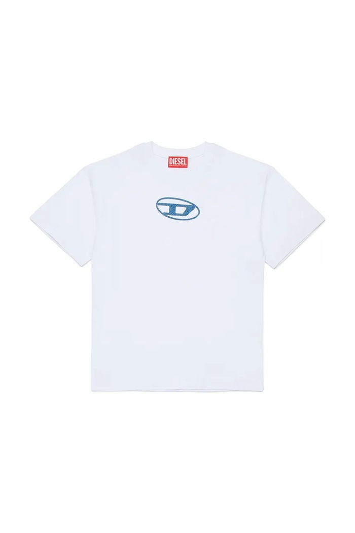 Diesel t-shirt bawełniany dziecięcy TLOGY OVER T-SHIRT aplikacja biały J02590.0GRAI