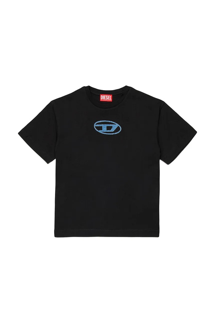 Diesel t-shirt bawełniany dziecięcy TLOGY OVER T-SHIRT aplikacja czarny J02590.0GRAI