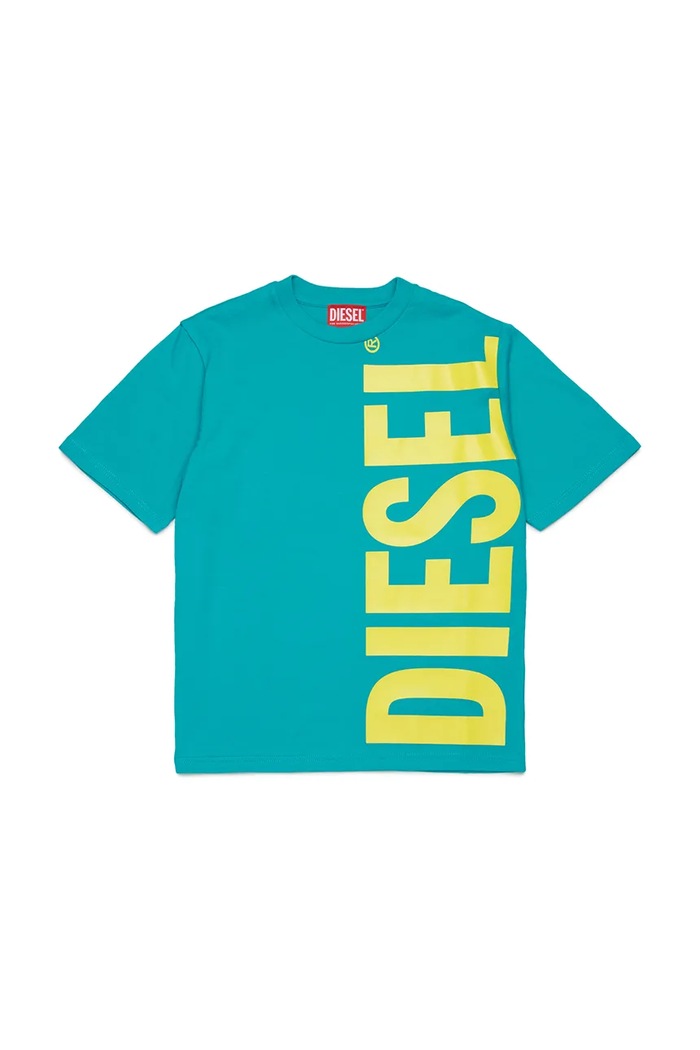 Diesel t-shirt bawełniany dziecięcy MTOMS OVER T-SHIRTS nadruk turkusowy J02737.00YI9
