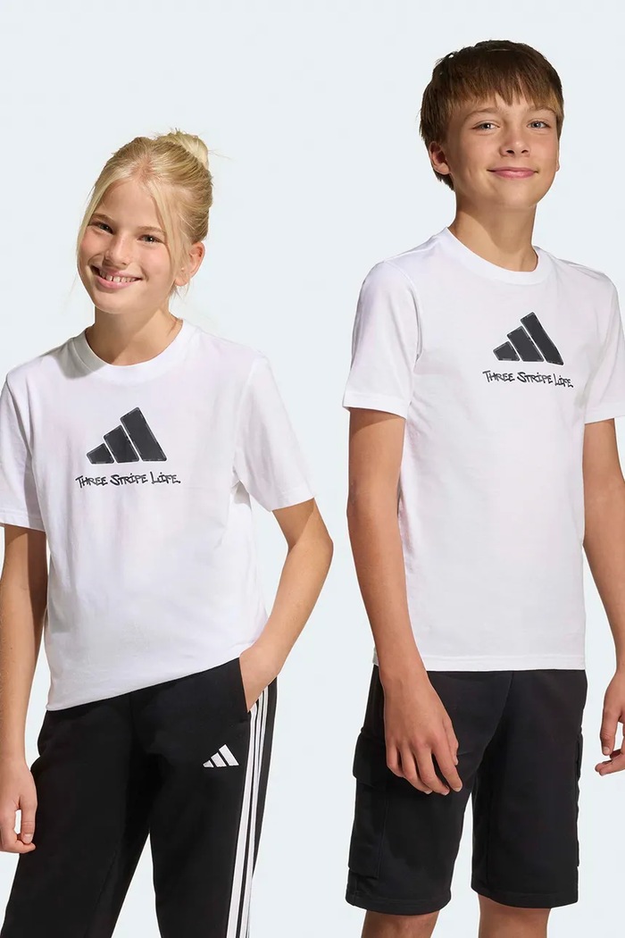 Παιδικό βαμβακερό μπλουζάκι adidas στάμπα λευκό KA2979