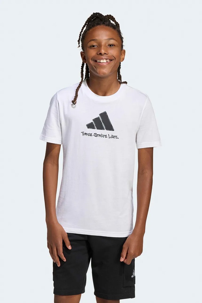 Παιδικό βαμβακερό μπλουζάκι adidas λευκό KA2979