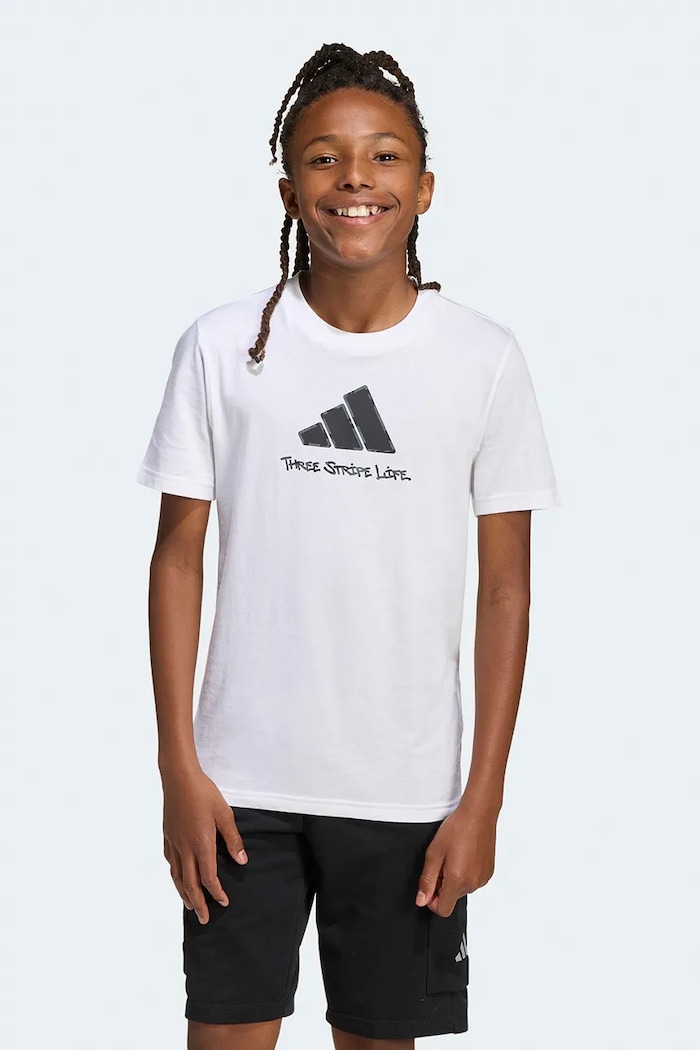Παιδικό βαμβακερό μπλουζάκι adidas λευκό KA2979