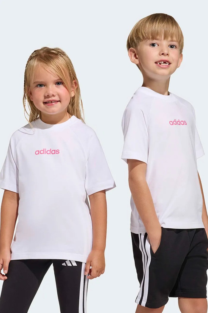 Παιδικό βαμβακερό μπλουζάκι adidas στάμπα λευκό KE0852