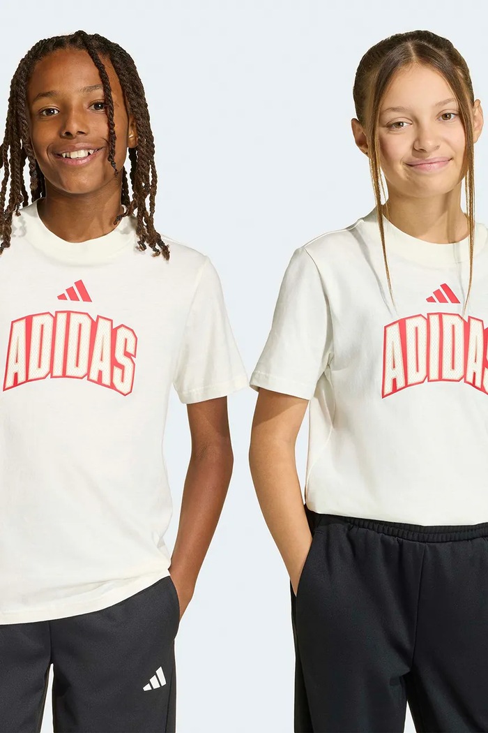 Dětské bavlněné tričko adidas kulatý bílá KD3453