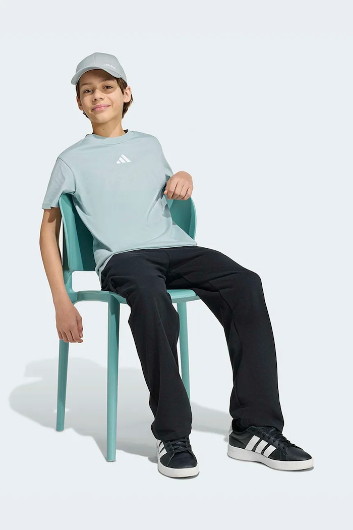Παιδικό βαμβακερό μπλουζάκι adidas τιρκουάζ KD3367