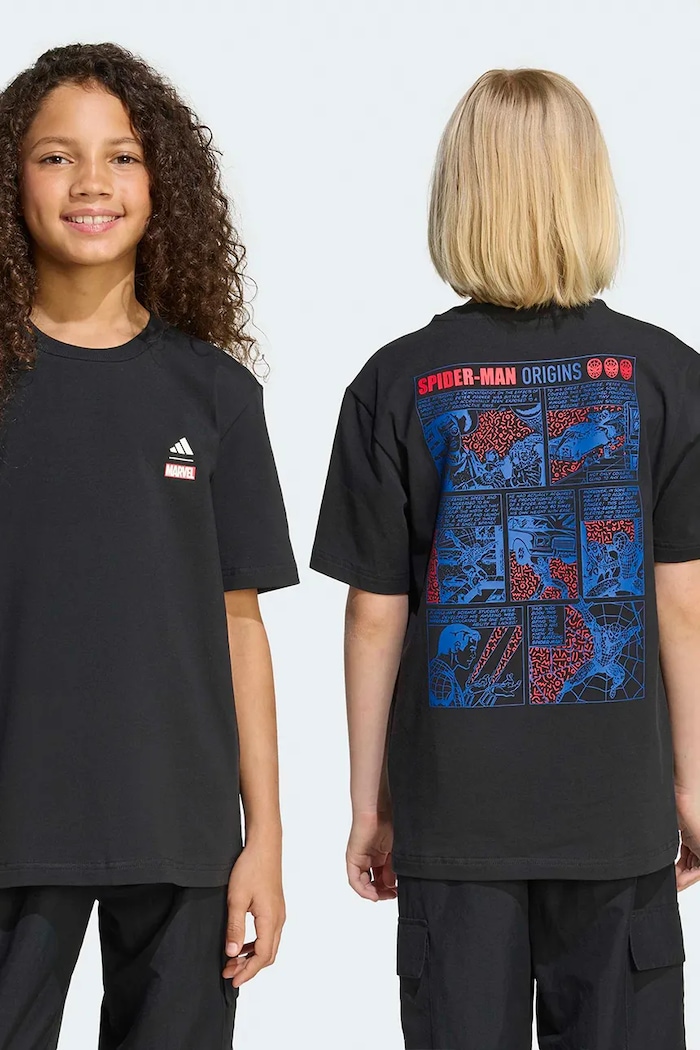 Παιδικό μπλουζάκι adidas Marvel στάμπα μαύρο JZ7675