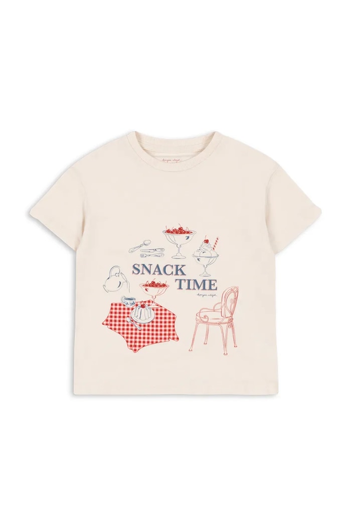 Konges Sløjd t-shirt bawełniany dziecięcy FAMO TEE GOTS okrągły beżowy KS104807.PPY2