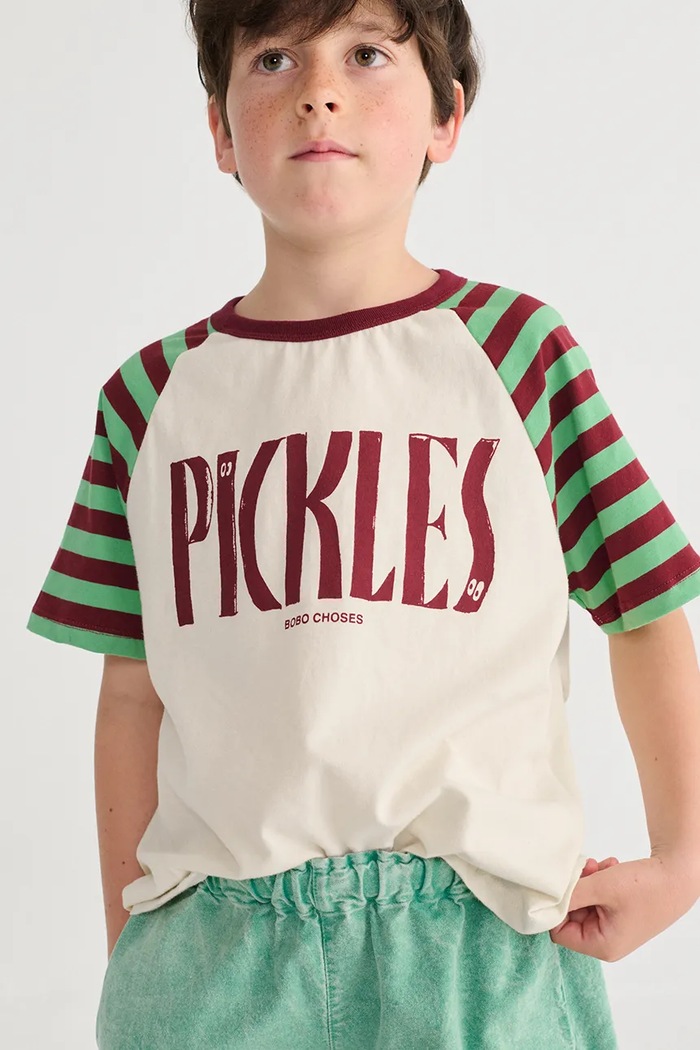 Παιδικό βαμβακερό μπλουζάκι Bobo Choses Spicy Pickles στάμπα μπεζ 126AC021
