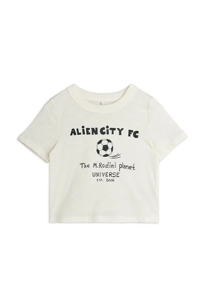 Mini Rodini t-shirt dziecięcy bawełniany Alien City FC beżowy 26220117