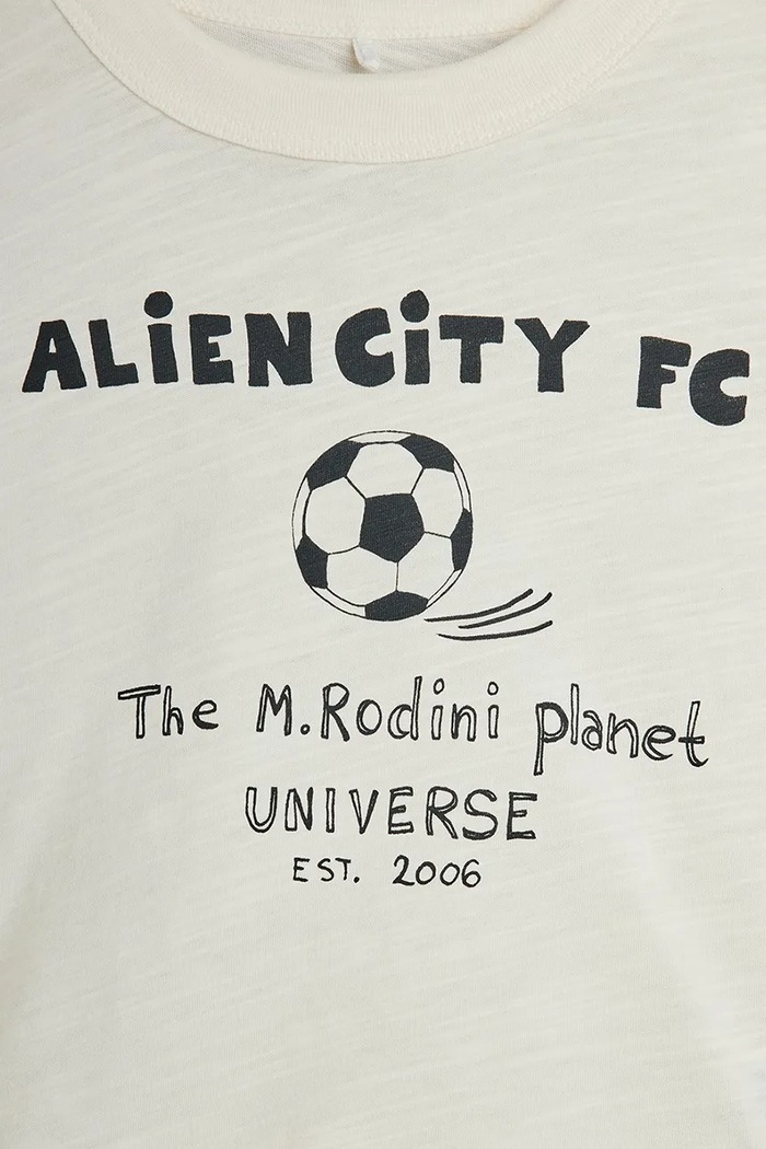 Chłopiec Mini Rodini t-shirt dziecięcy bawełniany Alien City FC 26220117 beżowy