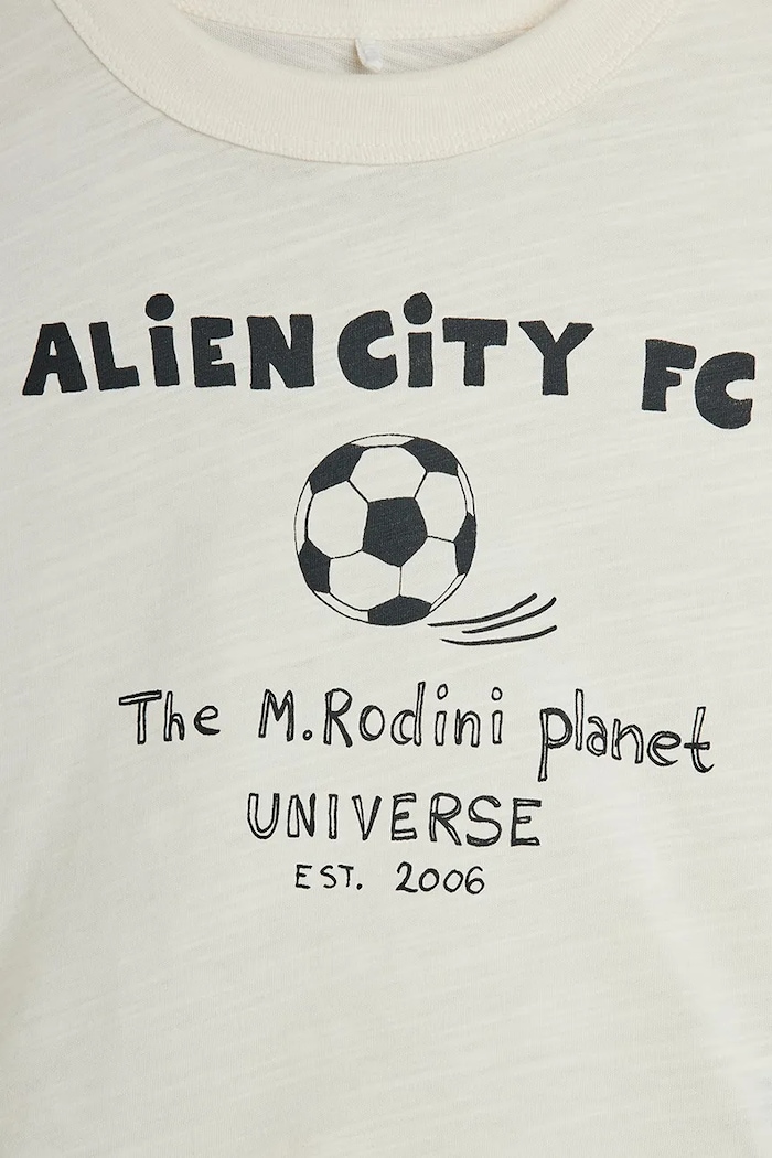 Chłopiec Mini Rodini t-shirt dziecięcy bawełniany Alien City FC 26220117 beżowy