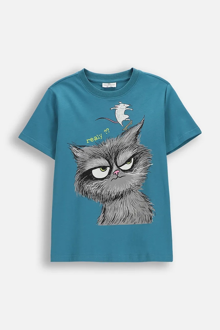 Coccodrillo t-shirt bawełniany dziecięcy nadruk turkusowy WC6143215VBA