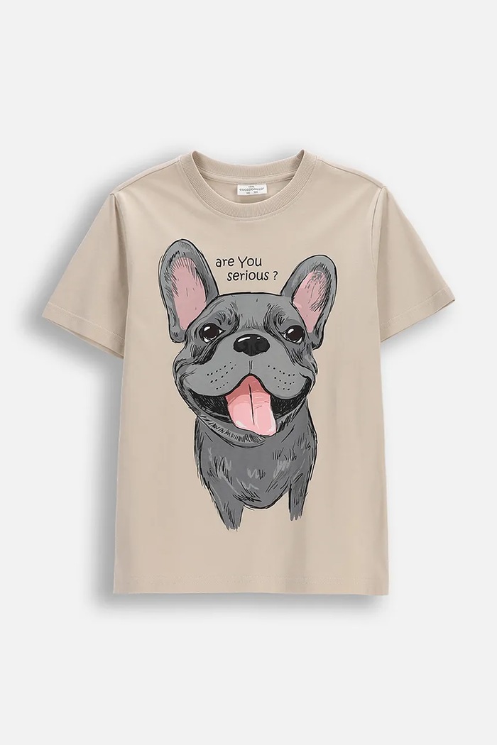 Coccodrillo t-shirt bawełniany dziecięcy nadruk beżowy WC6143216VBA