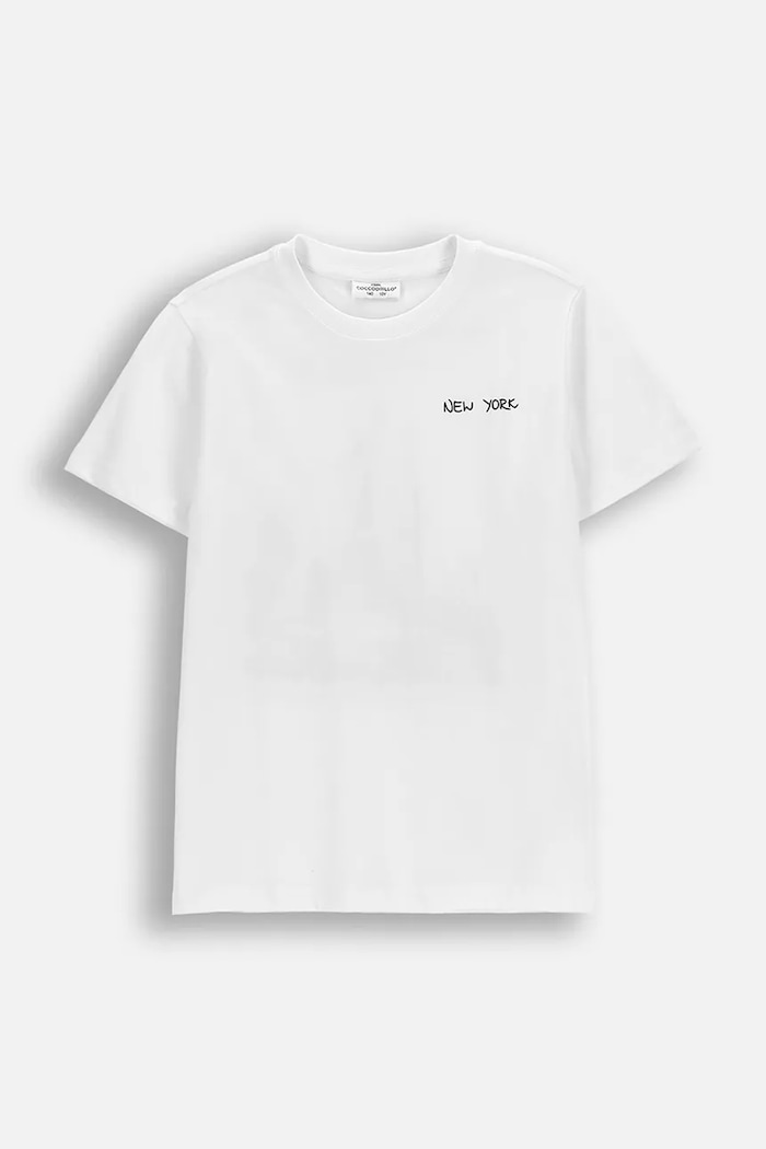 Coccodrillo t-shirt bawełniany dziecięcy nadruk biały WC6143221VBA