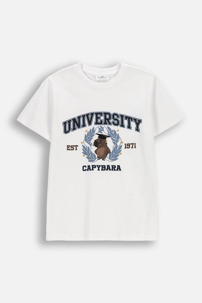 Coccodrillo t-shirt bawełniany dziecięcy nadruk biały WC6143227VBA