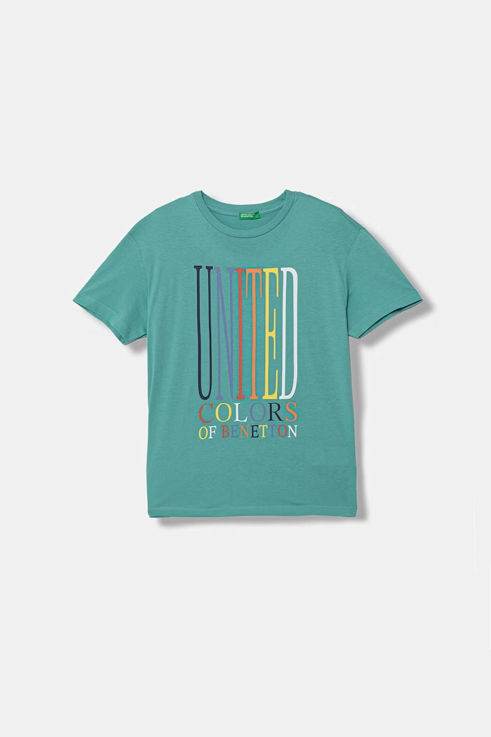 United Colors of Benetton T-shirt dziecięcy bawełniany turkusowy 3I1XC10S4.G.Stagionale