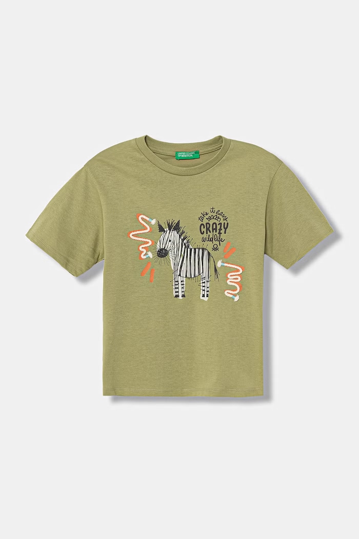 United Colors of Benetton T-shirt dziecięcy bawełniany zielony 3I1XG10MY.P.seasonal