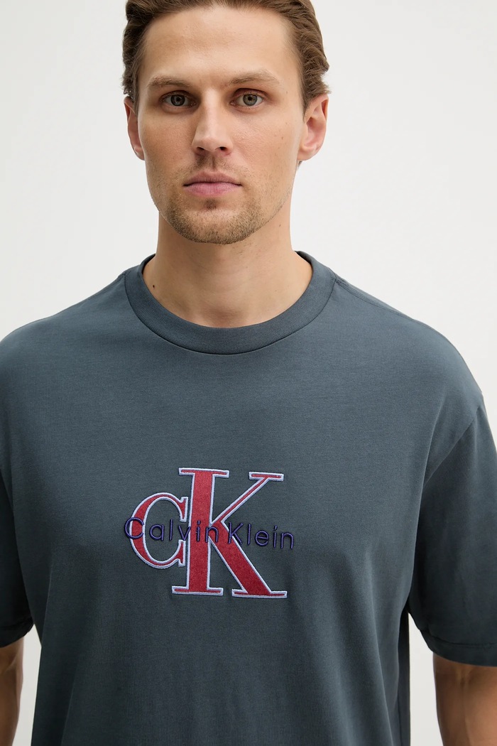 Bombažna kratka majica Calvin Klein Jeans siva LV04RE815G