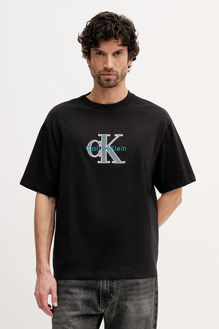 Bavlněné tričko Calvin Klein Jeans kulatý černá LV04RE815G