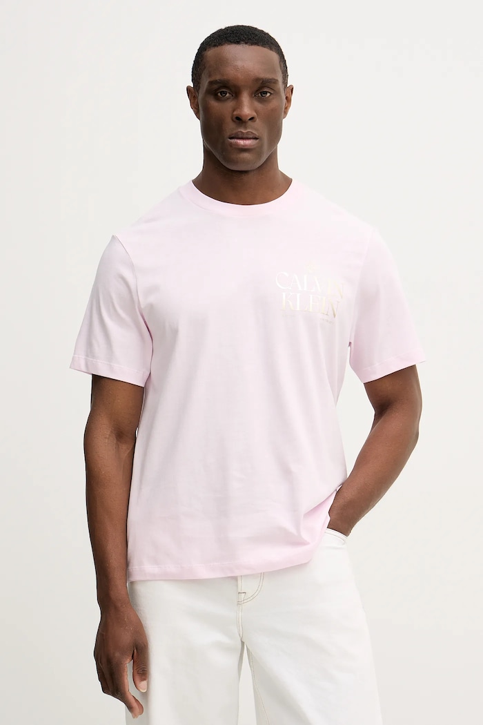 Calvin Klein Jeans t-shirt bawełniany nadruk różowy LV14RE801G