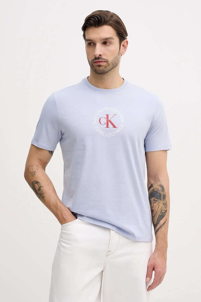 Bavlnené tričko Calvin Klein Jeans potlač modrá LV14RE816G