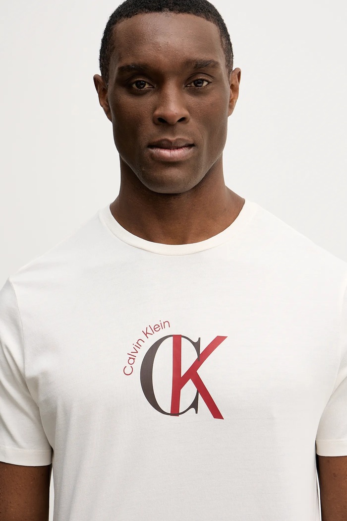 Памучна тениска Calvin Klein Jeans бежов LV14RE829G