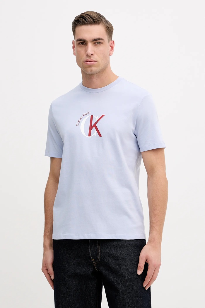 Βαμβακερό μπλουζάκι Calvin Klein Jeans στάμπα μπλε LV14RE829G