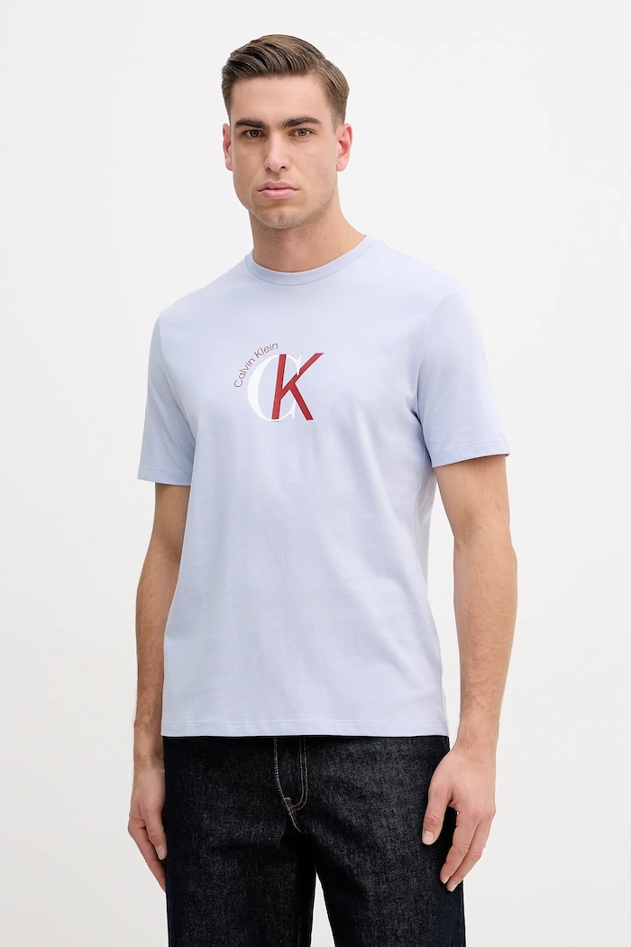 Βαμβακερό μπλουζάκι Calvin Klein Jeans στάμπα μπλε LV14RE829G