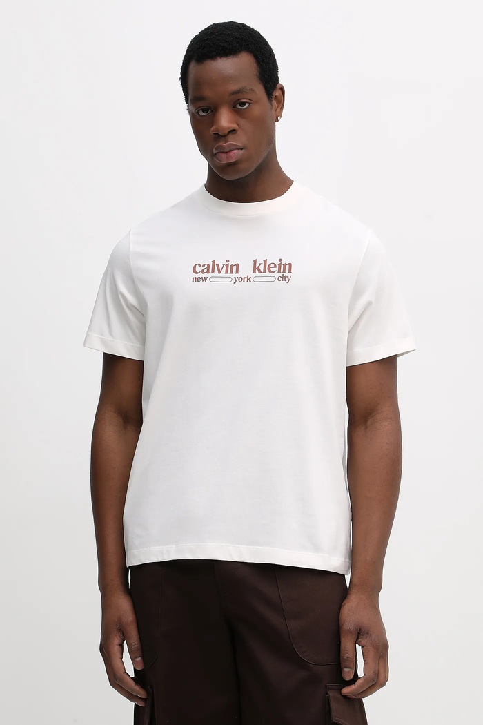 Bavlnené tričko Calvin Klein Jeans potlač béžová LV14RE831G
