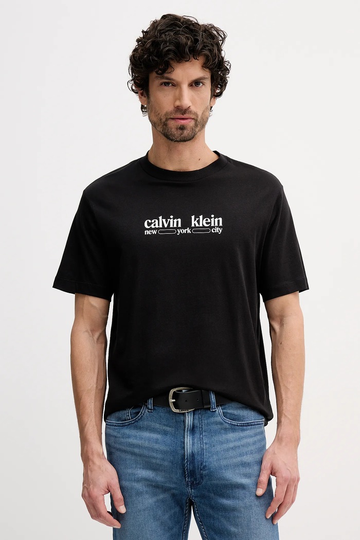 Памучна тениска Calvin Klein Jeans стандартна черен LV14RE831G