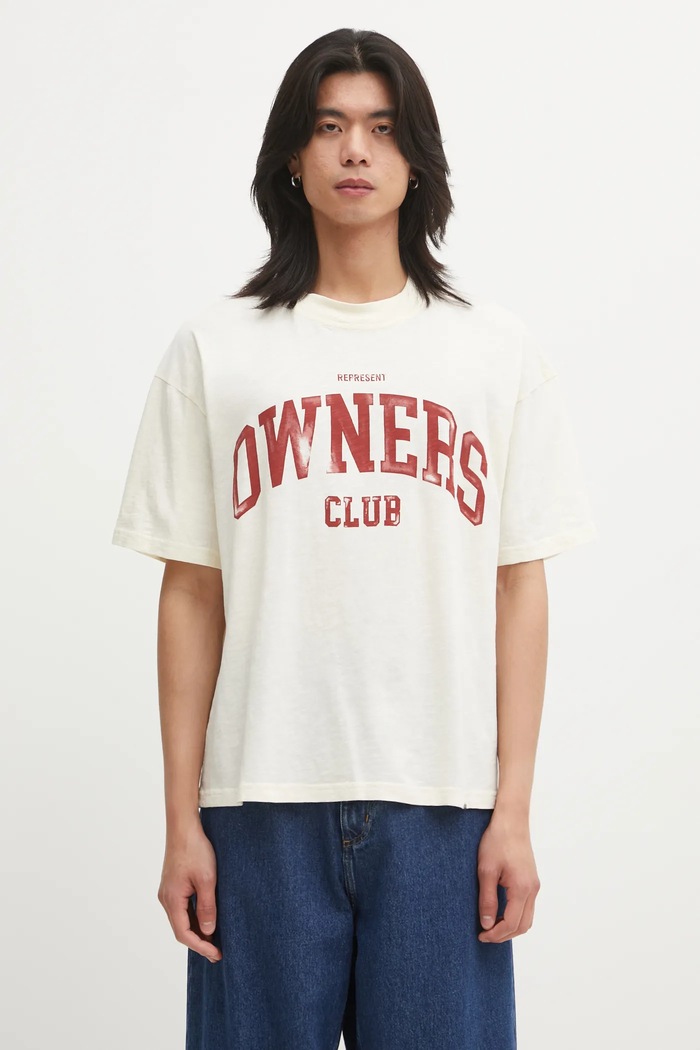Represent tricou din bumbac Owners print bej OCM100047.30