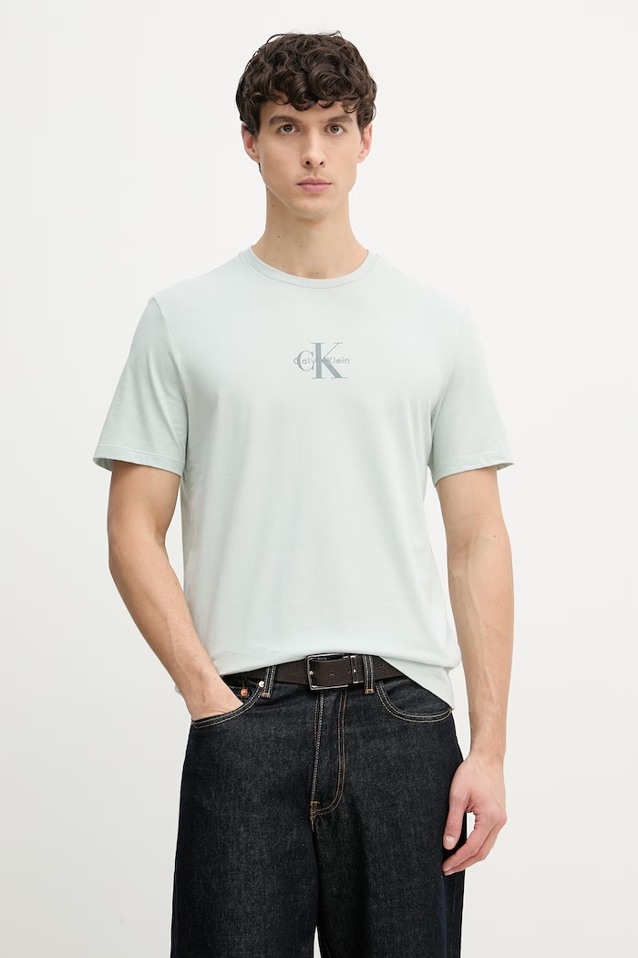 Calvin Klein Jeans Tricou bărbătesc de bumbac imprimeu turcoaz LV04RB866G