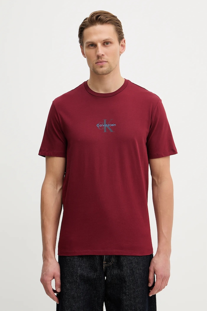 Calvin Klein Jeans T-shirt ανδρικό βαμβακερό βαμβάκι μπορντό LV04RB866G