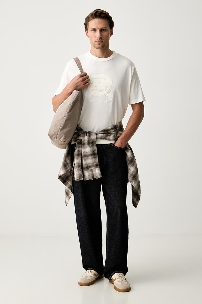 Karl Lagerfeld T-shirt męski bawełniany 561224.755052 beżowy SS26