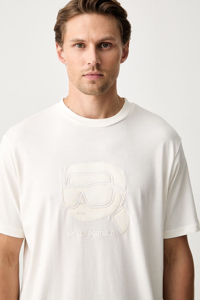 Karl Lagerfeld T-shirt męski bawełniany beżowy 561224.755052