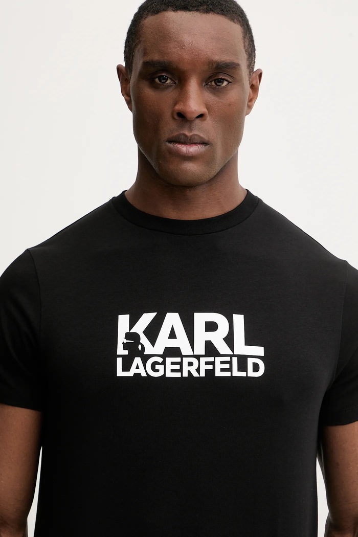 Βαμβακερό μπλουζάκι Karl Lagerfeld μαύρο 561235.755780