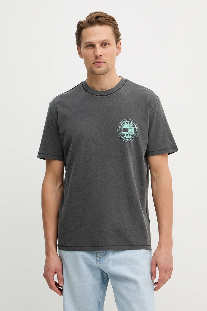 Bombažna kratka majica Tommy Jeans Potisk siva DM0DM22309