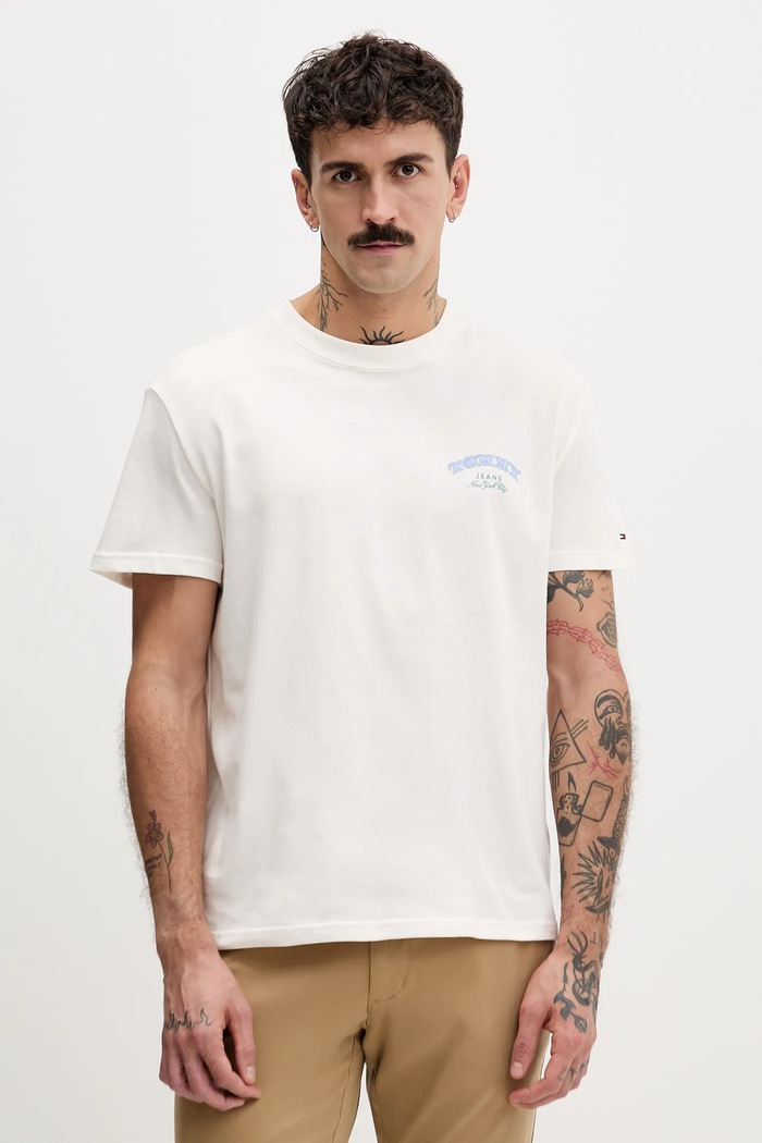 Tommy Jeans t-shirt bawełniany nadruk beżowy DM0DM22318