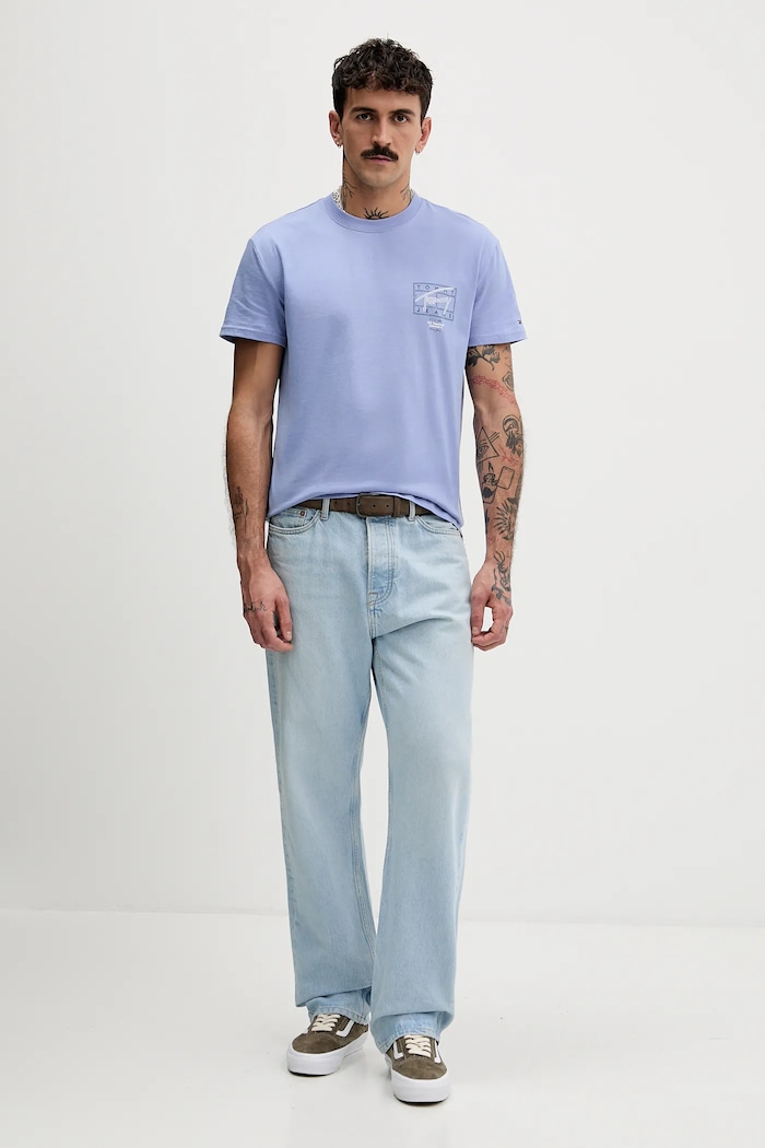 Tommy Jeans tricou din bumbac DM0DM22319 albastru SS26