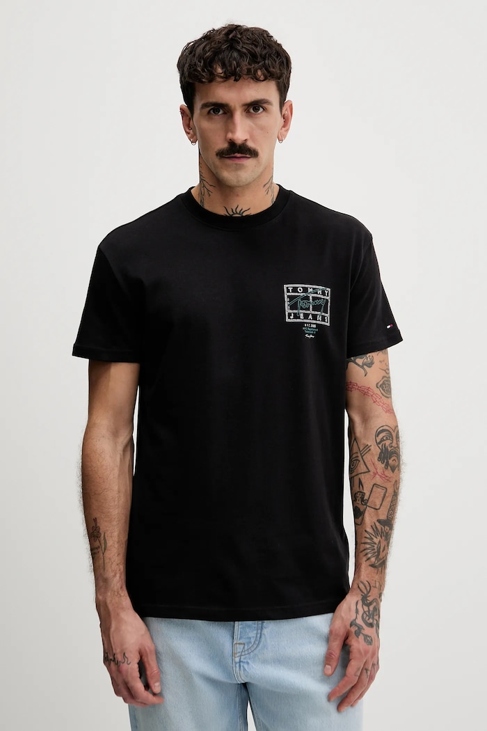 Tommy Jeans tricou din bumbac print negru DM0DM22319